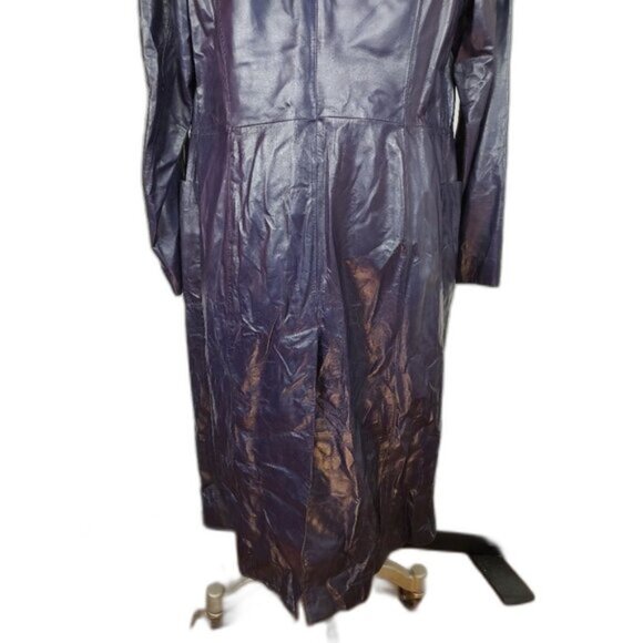 Retro Danier Purple Full Length Leather Coat  Lined Stand-up Collar Size 12 Y2K - Picture 8 of 13